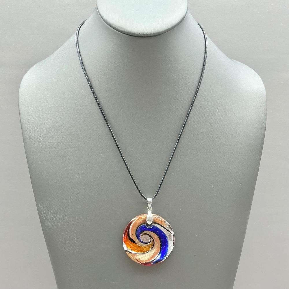 Murano Style Glass Swirl Pendant Necklace Women Multicolor Art Glass Jewelry